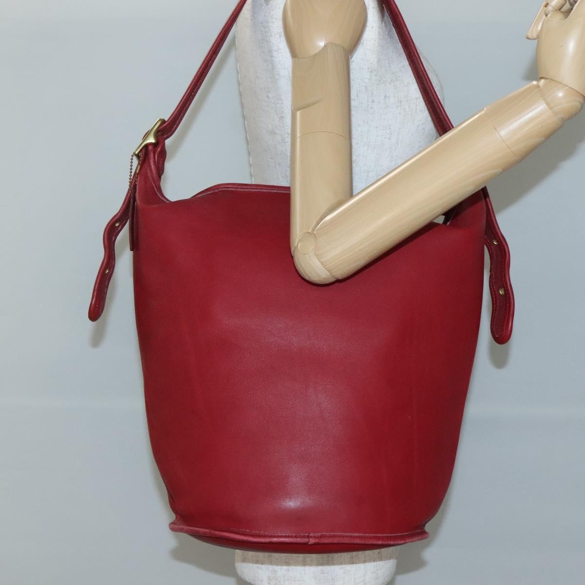 Coach Shoulder Bag Leather Red Gold Auth am8994