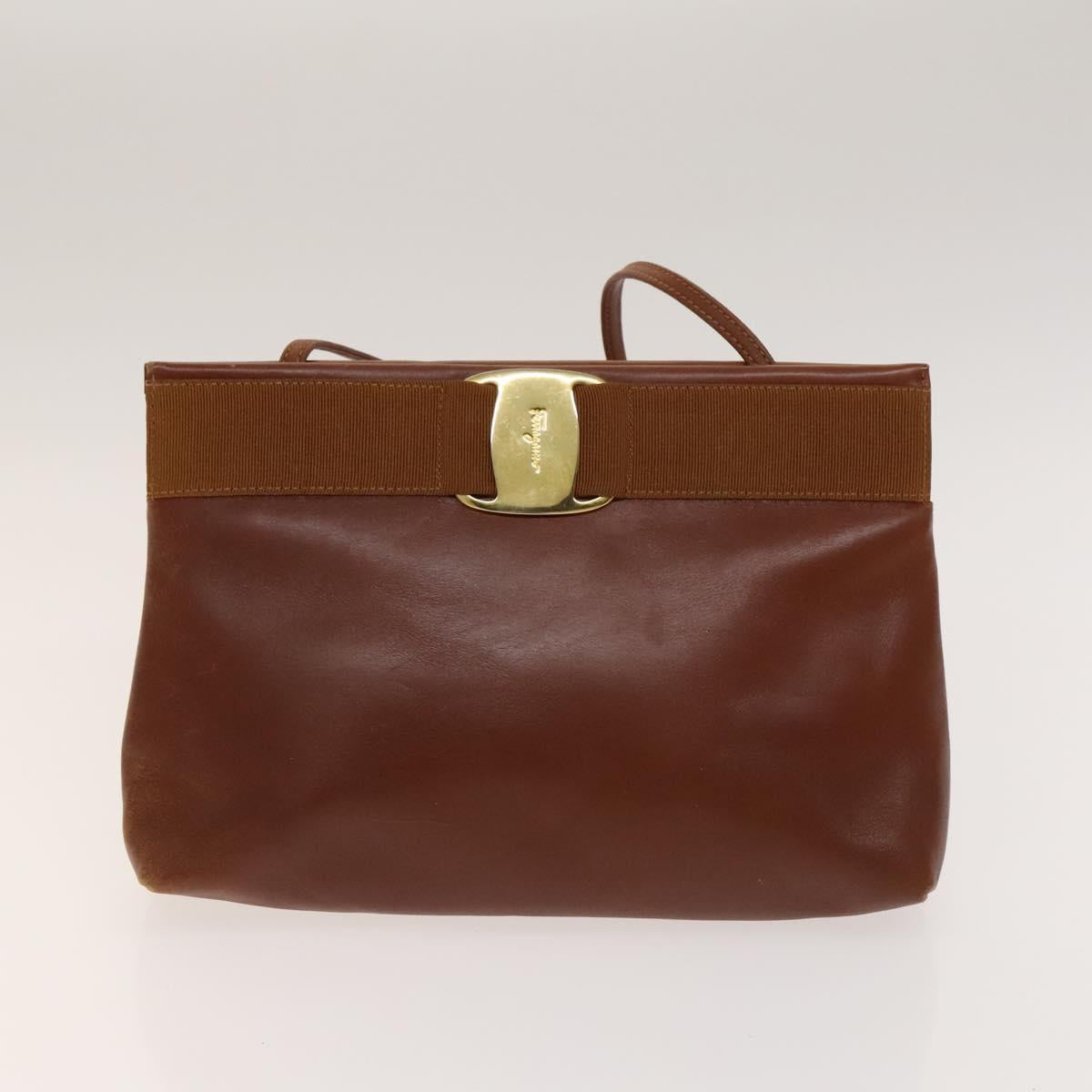 Salvatore Ferragamo Vala Shoulder Bag Leather 2Set Brown Auth am8995