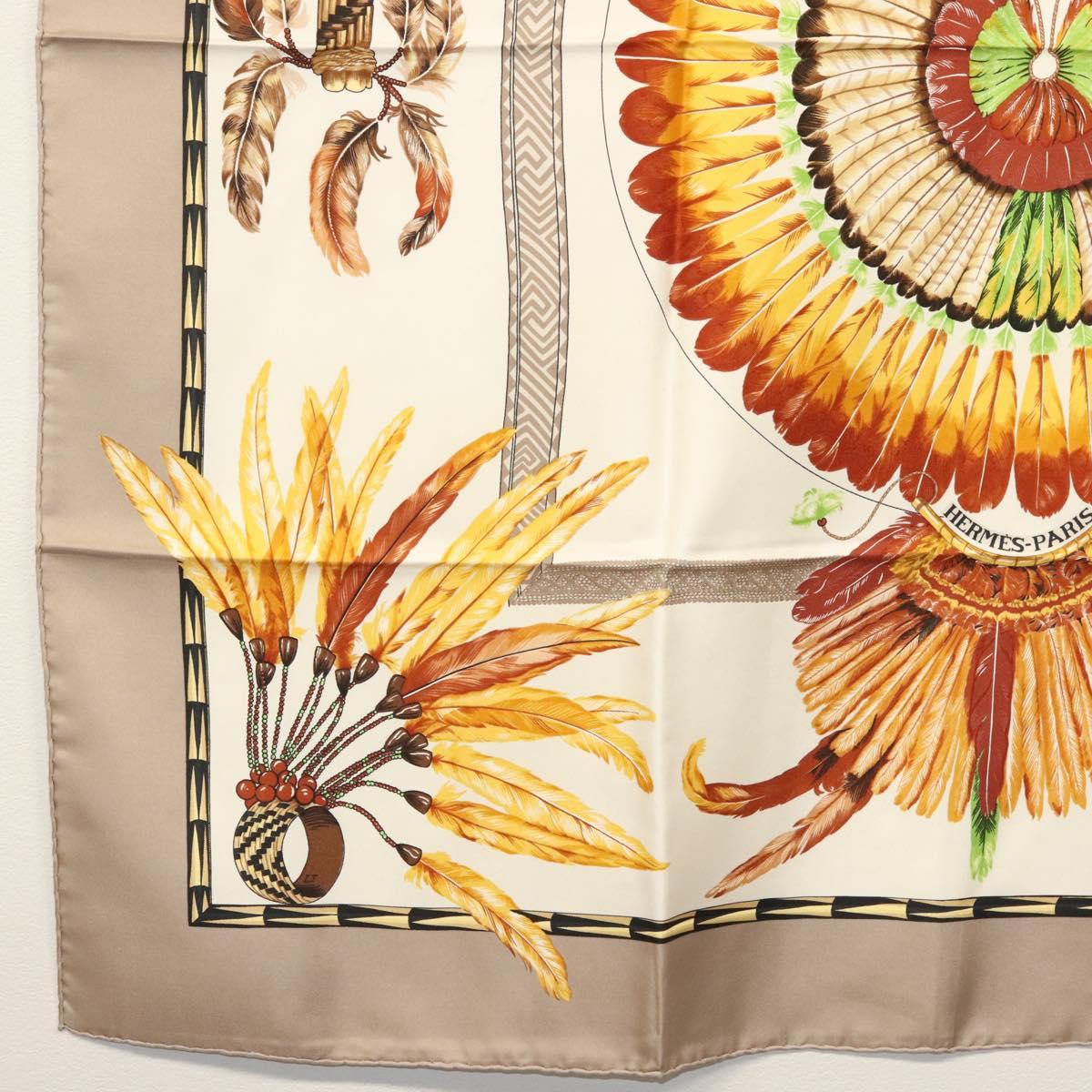 HERMES Carre 90 Scarf ""BRAZIL"" Silk Beige Auth am9005