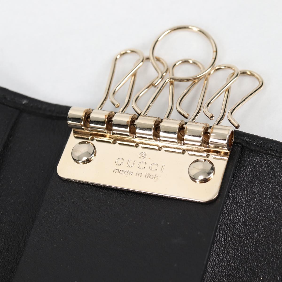 GUCCI GG Canvas Guccissima Key Case Leather Black Gold 268833 2184 Auth am9008V