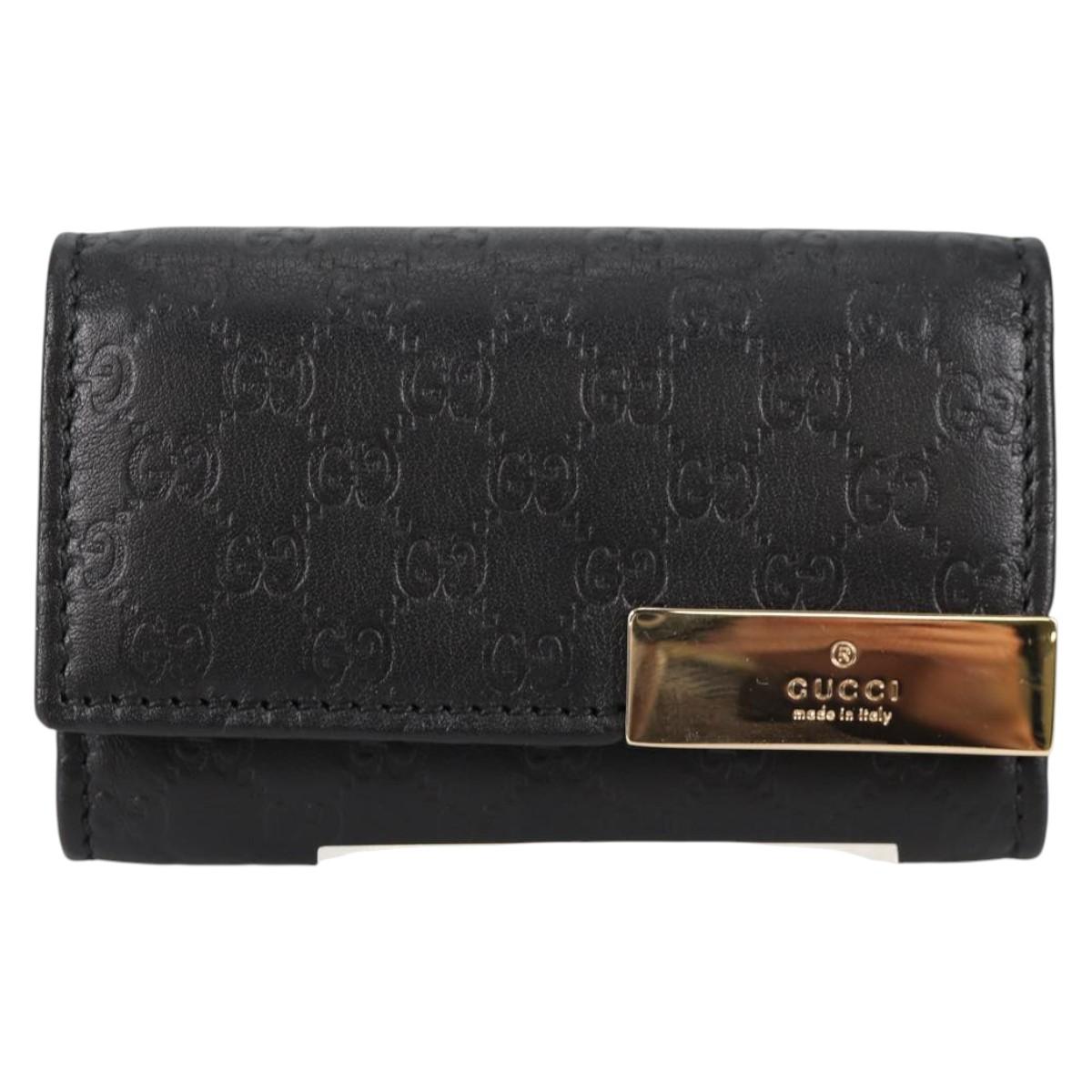 GUCCI GG Canvas Guccissima Key Case Leather Black Gold 268833 2184 Auth am9008V