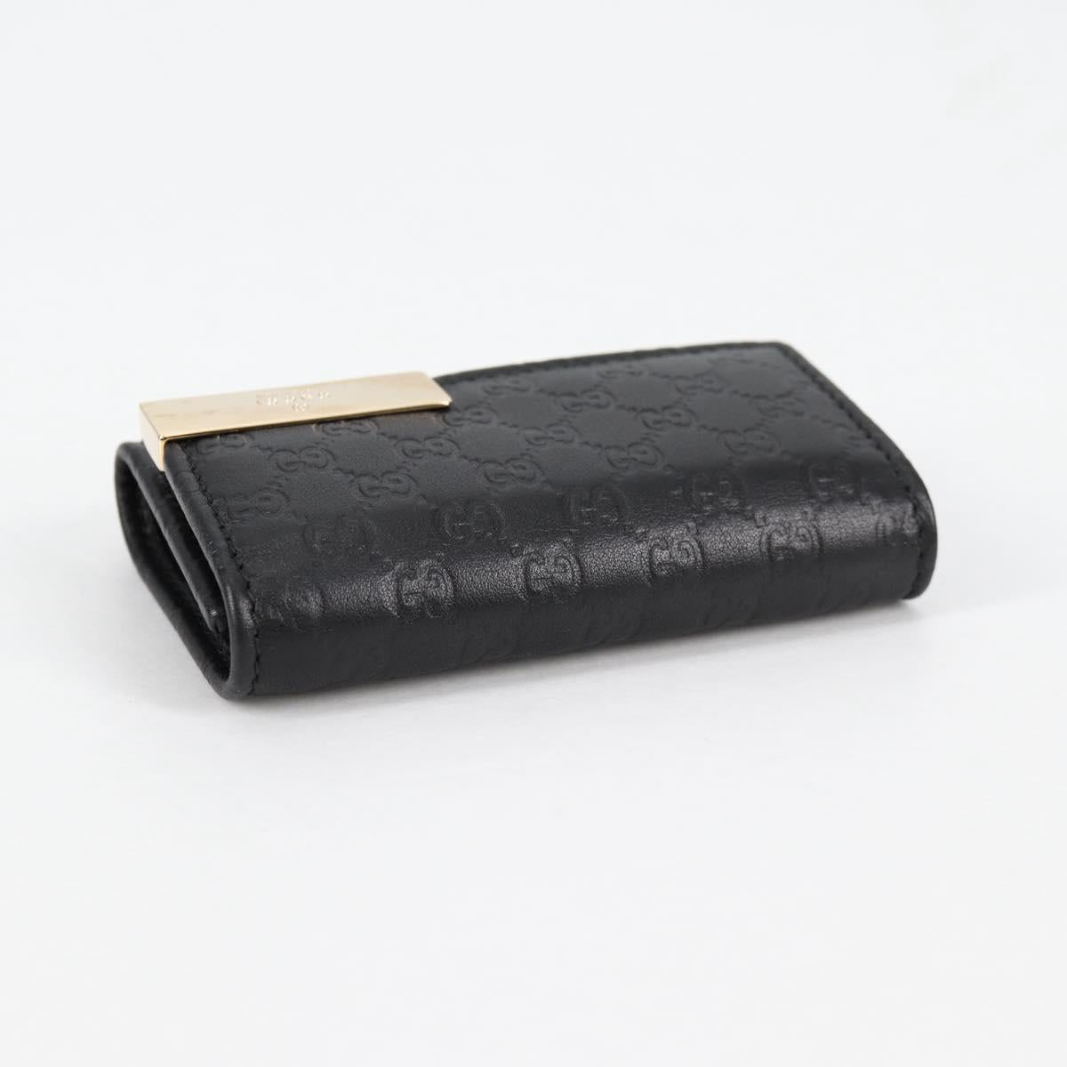 GUCCI GG Canvas Guccissima Key Case Leather Black Gold 268833 2184 Auth am9008V