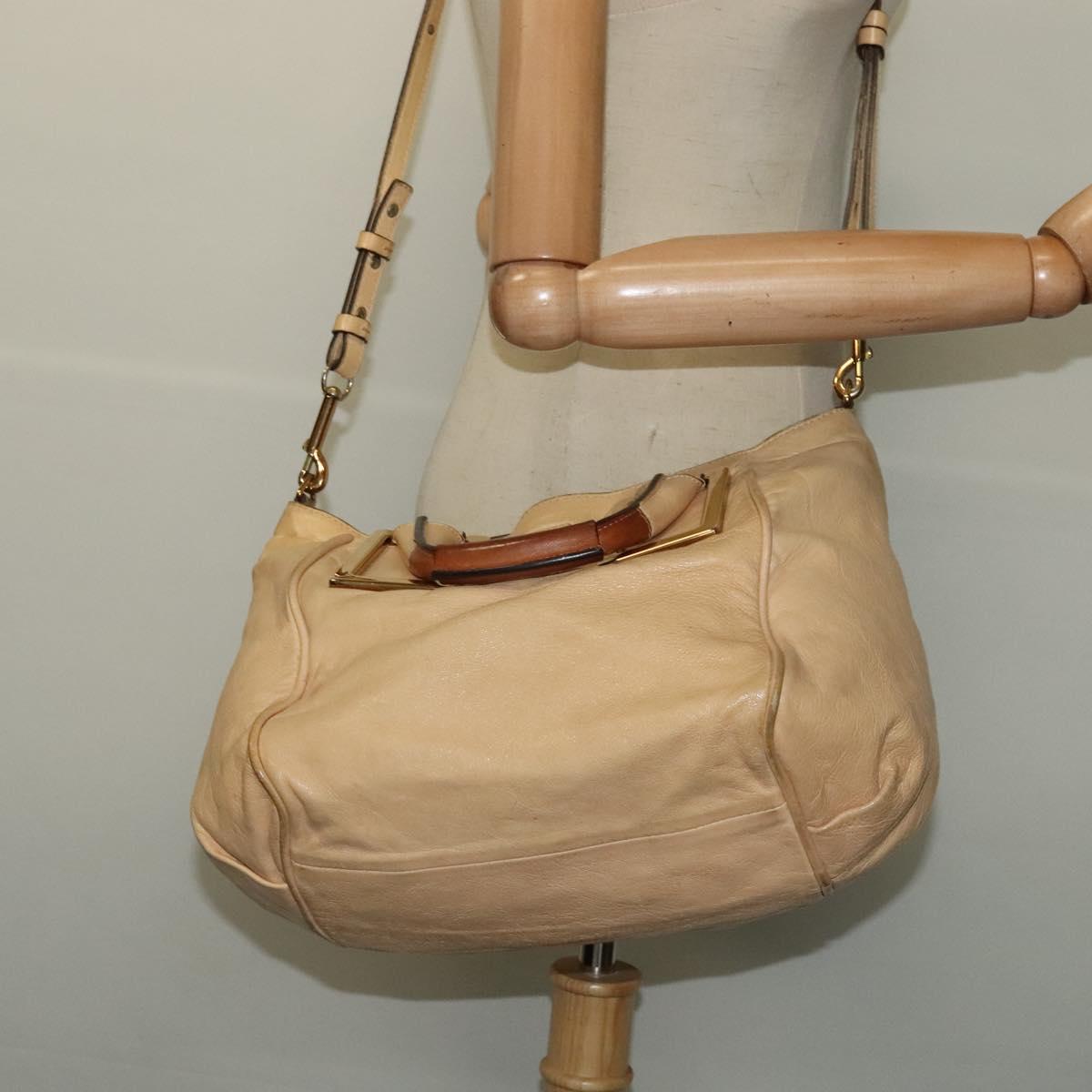 Chloe Etel Hand Bag Leather 2way Beige Gold Auth am9018
