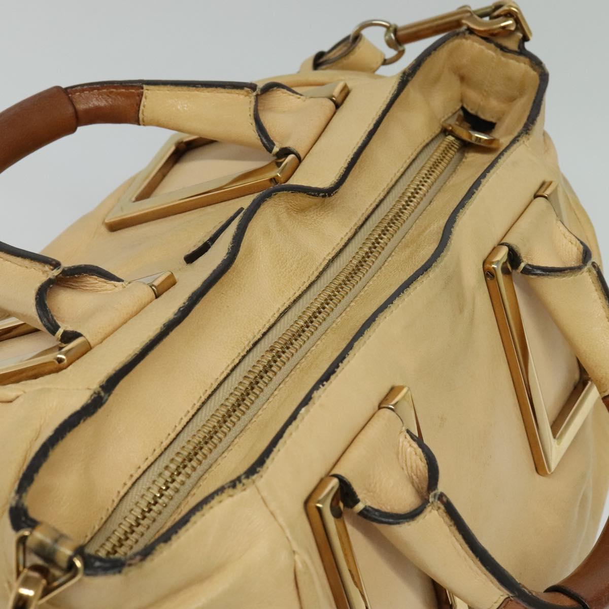 Chloe Etel Hand Bag Leather 2way Beige Gold Auth am9018