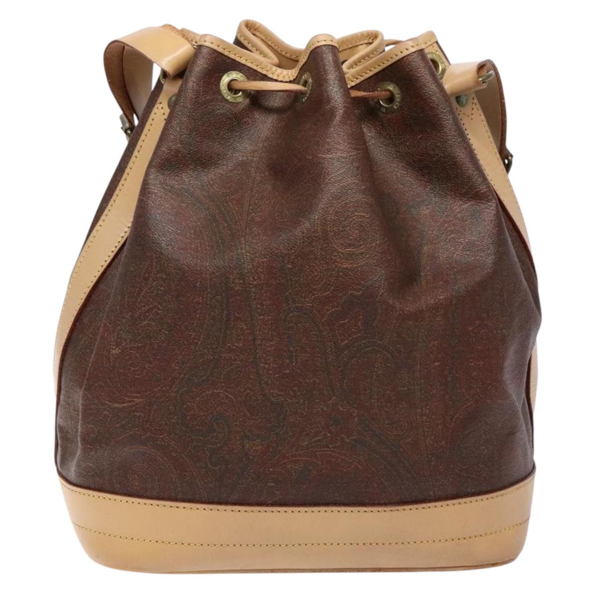 ETRO Paisley Shoulder Bag PVC Brown Gold Auth am9020