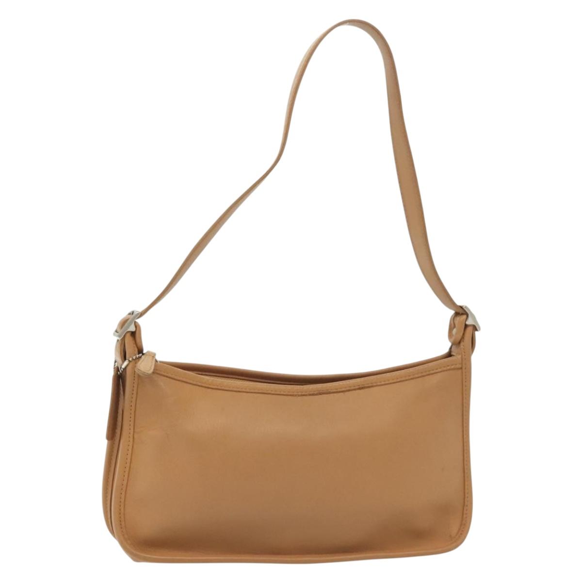Coach Shoulder Bag Leather Beige Silver Auth am9021