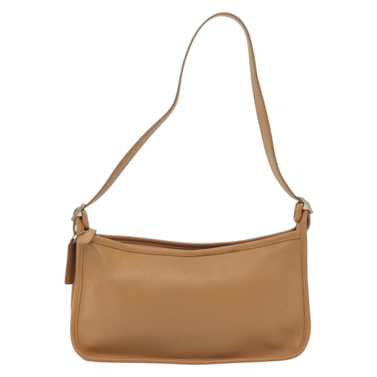 Coach Shoulder Bag Leather Beige Silver Auth am9021