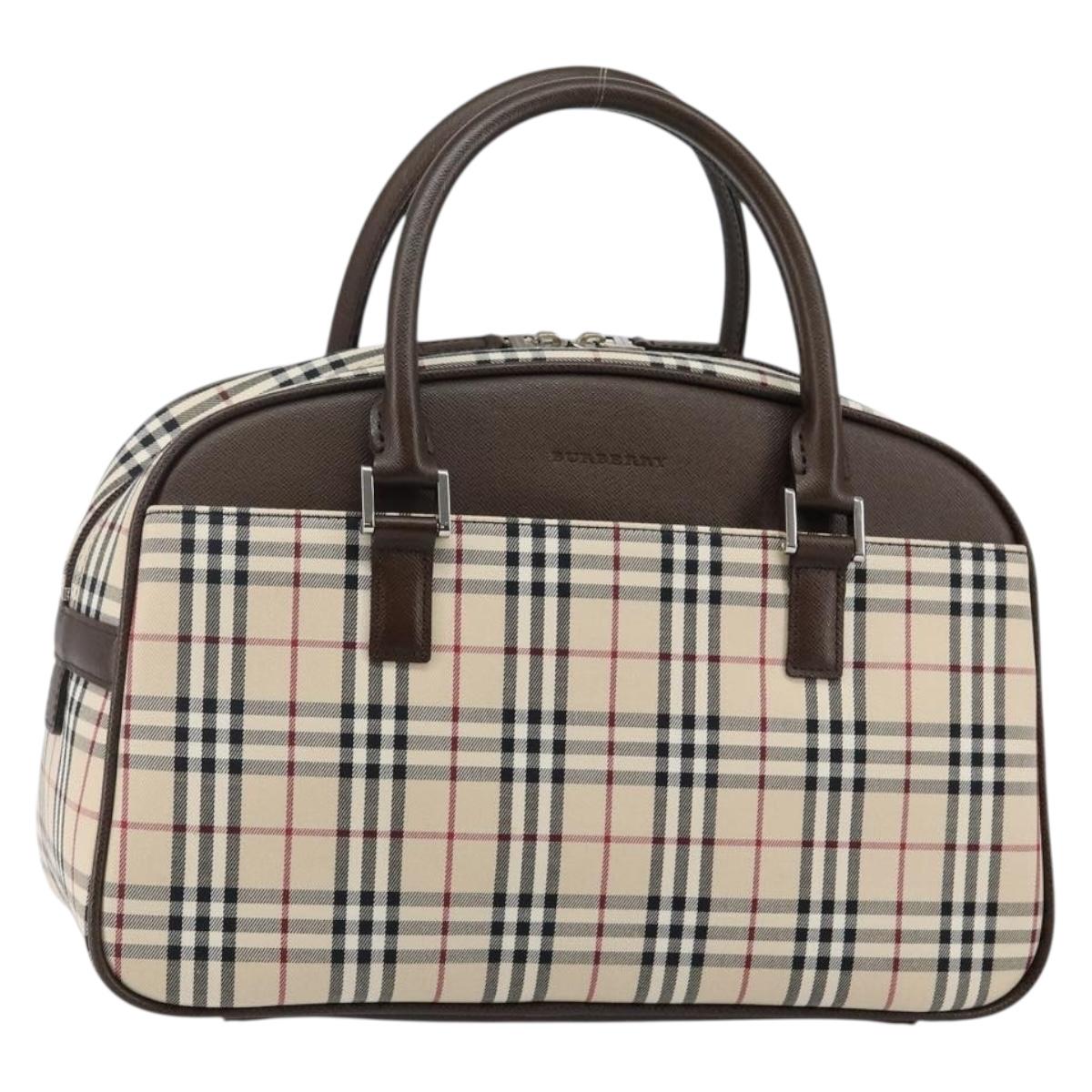 BURBERRY Nova Check Hand Bag Canvas Beige Silver Auth am9025V