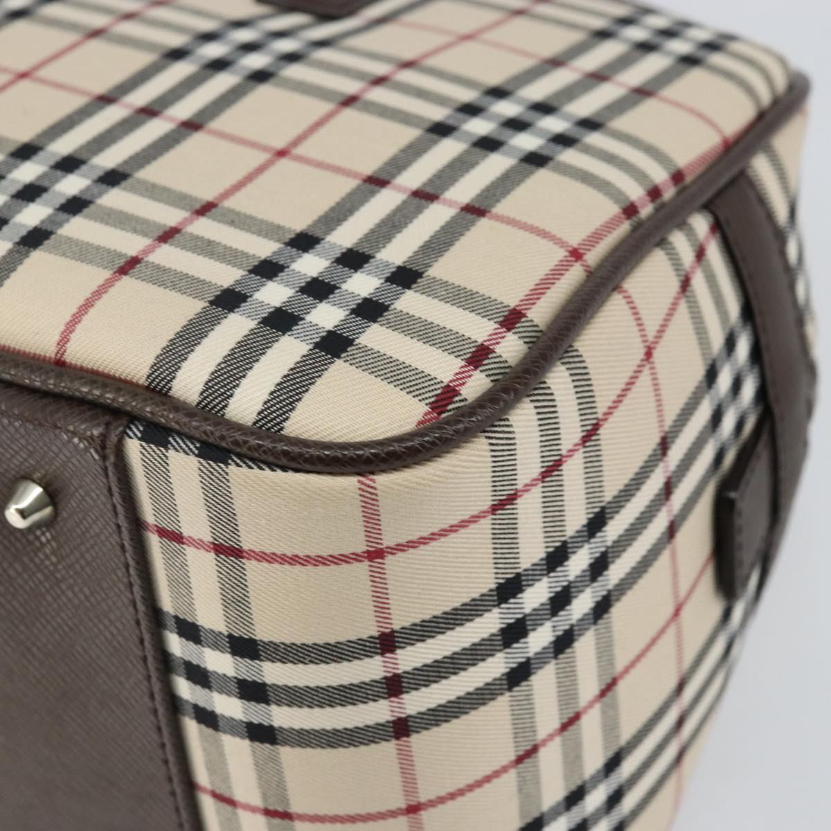 BURBERRY Nova Check Hand Bag Canvas Beige Silver Auth am9025V