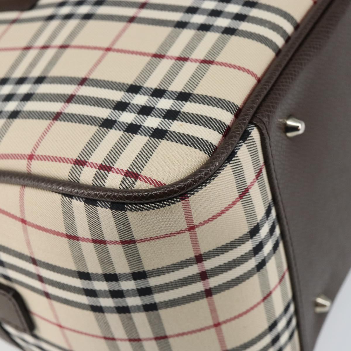 BURBERRY Nova Check Hand Bag Canvas Beige Silver Auth am9025V