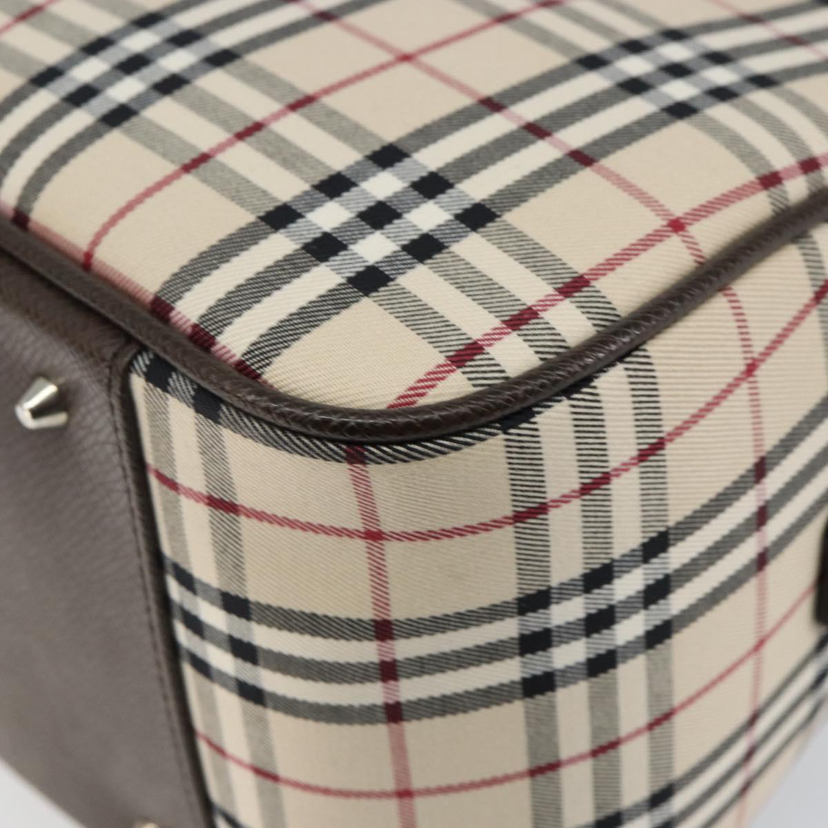 BURBERRY Nova Check Hand Bag Canvas Beige Silver Auth am9025V