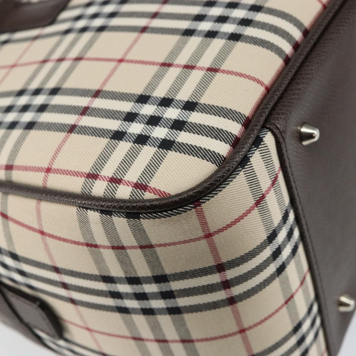 BURBERRY Nova Check Hand Bag Canvas Beige Silver Auth am9025V