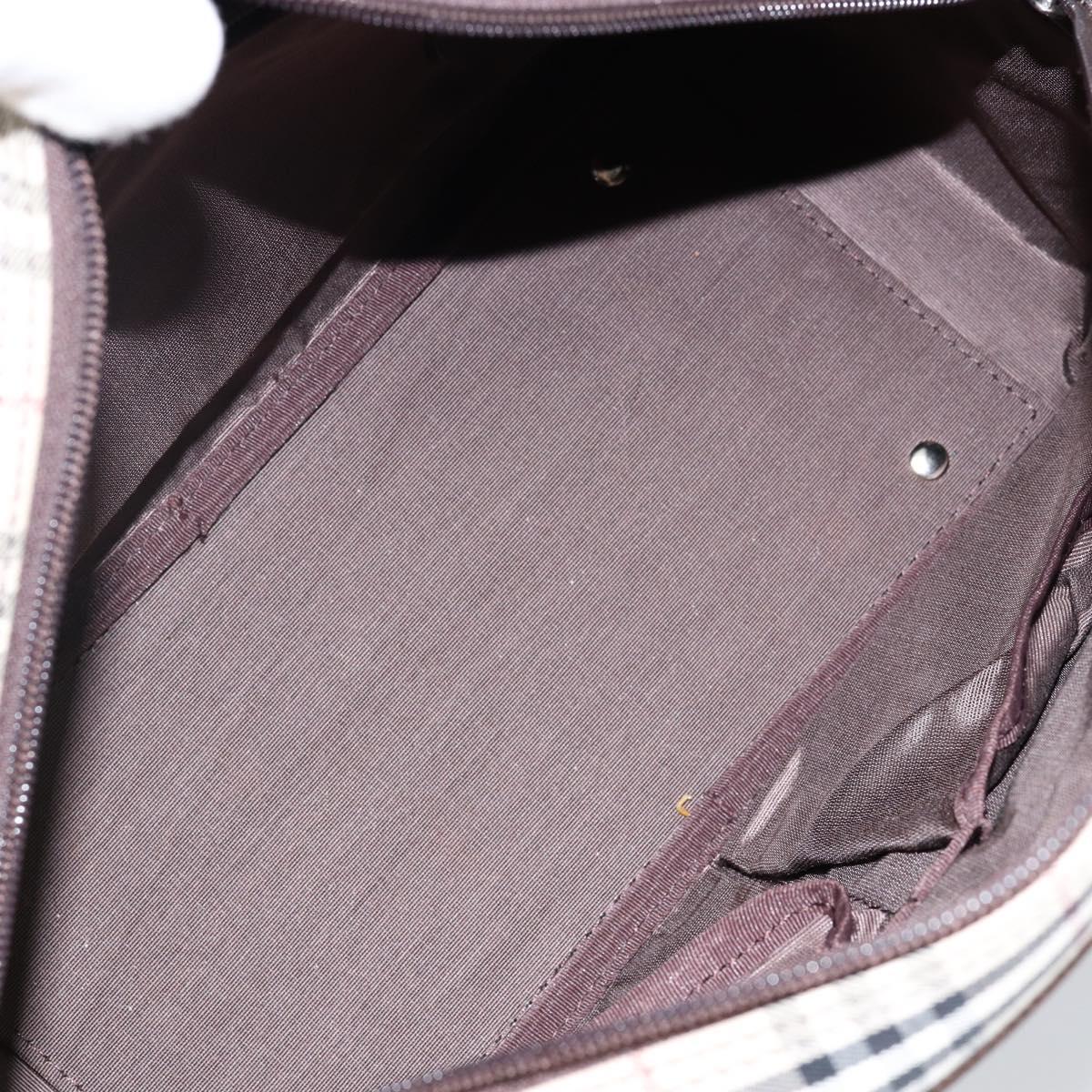 BURBERRY Nova Check Hand Bag Canvas Beige Silver Auth am9025V