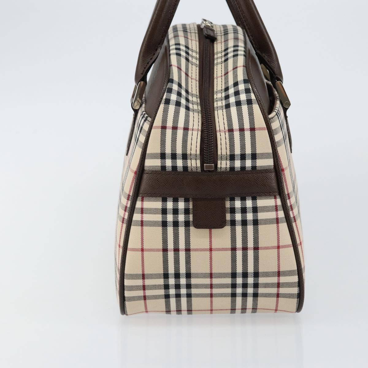 BURBERRY Nova Check Hand Bag Canvas Beige Silver Auth am9025V