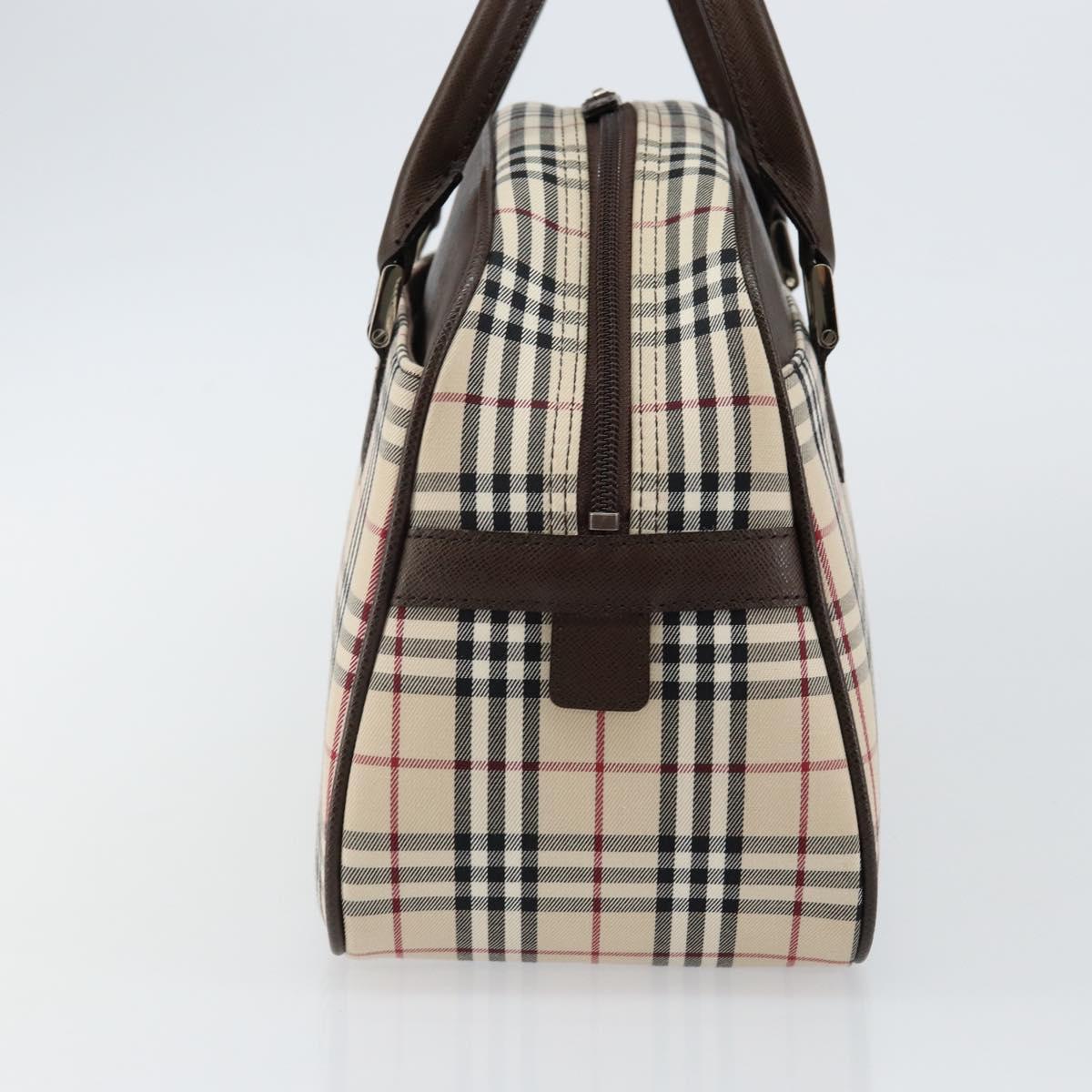 BURBERRY Nova Check Hand Bag Canvas Beige Silver Auth am9025V