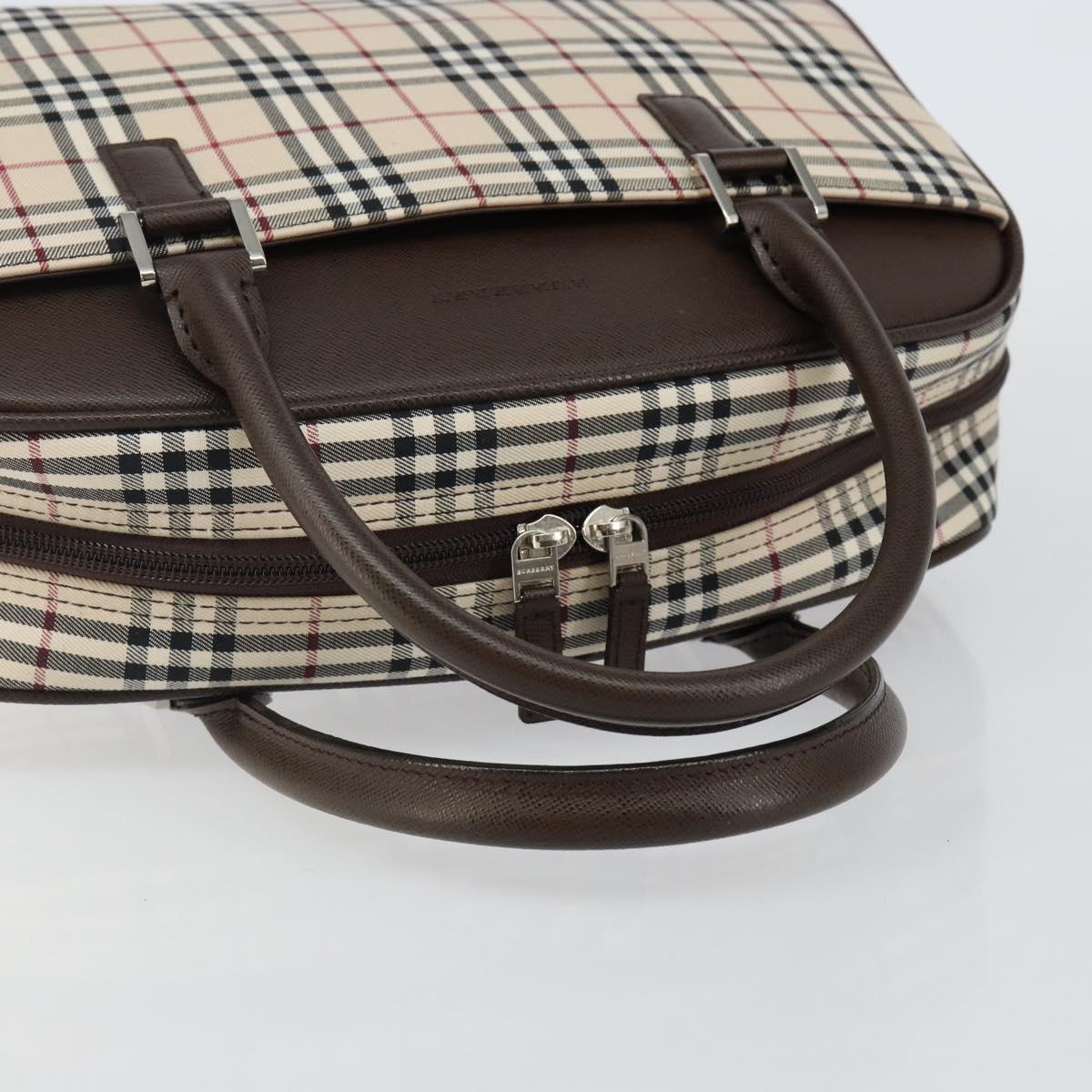 BURBERRY Nova Check Hand Bag Canvas Beige Silver Auth am9025V