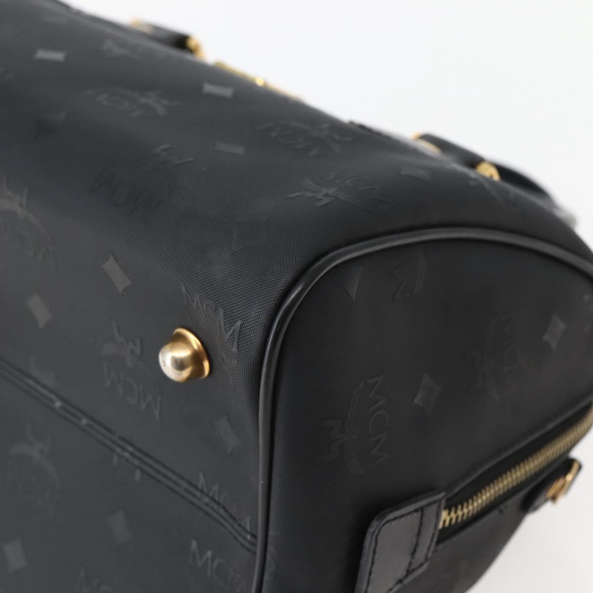 MCM Logogram Vicetos Boston Bag PVC Black Gold Auth am9026