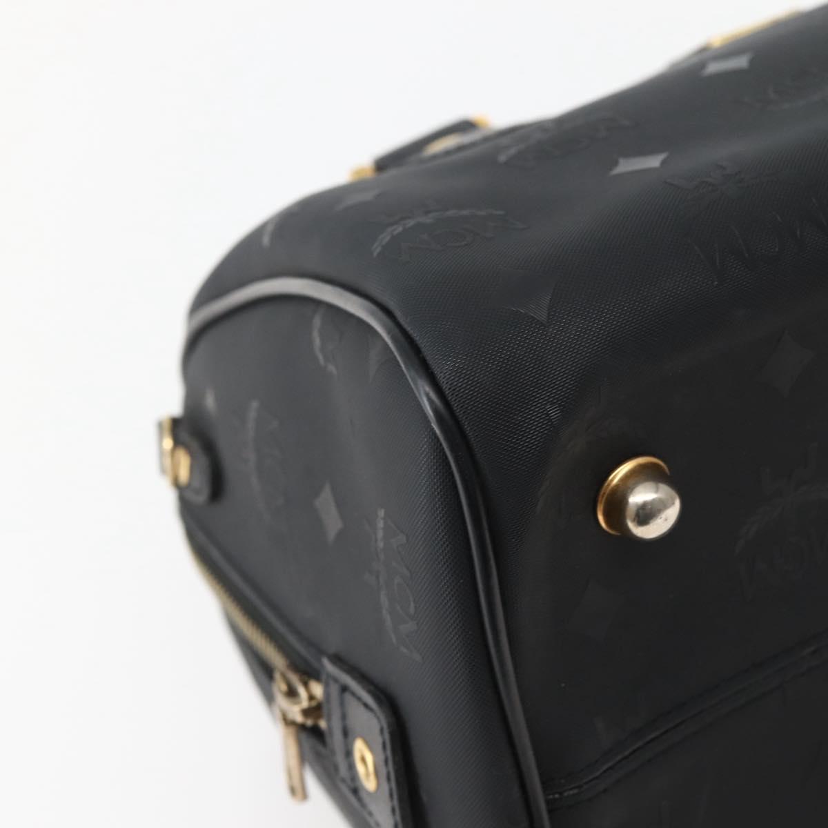 MCM Logogram Vicetos Boston Bag PVC Black Gold Auth am9026