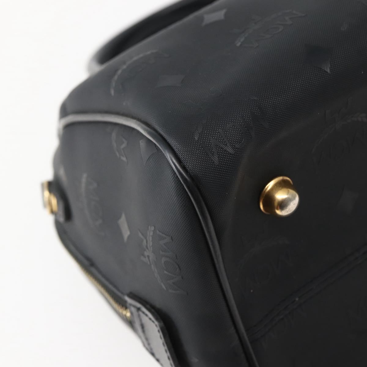 MCM Logogram Vicetos Boston Bag PVC Black Gold Auth am9026