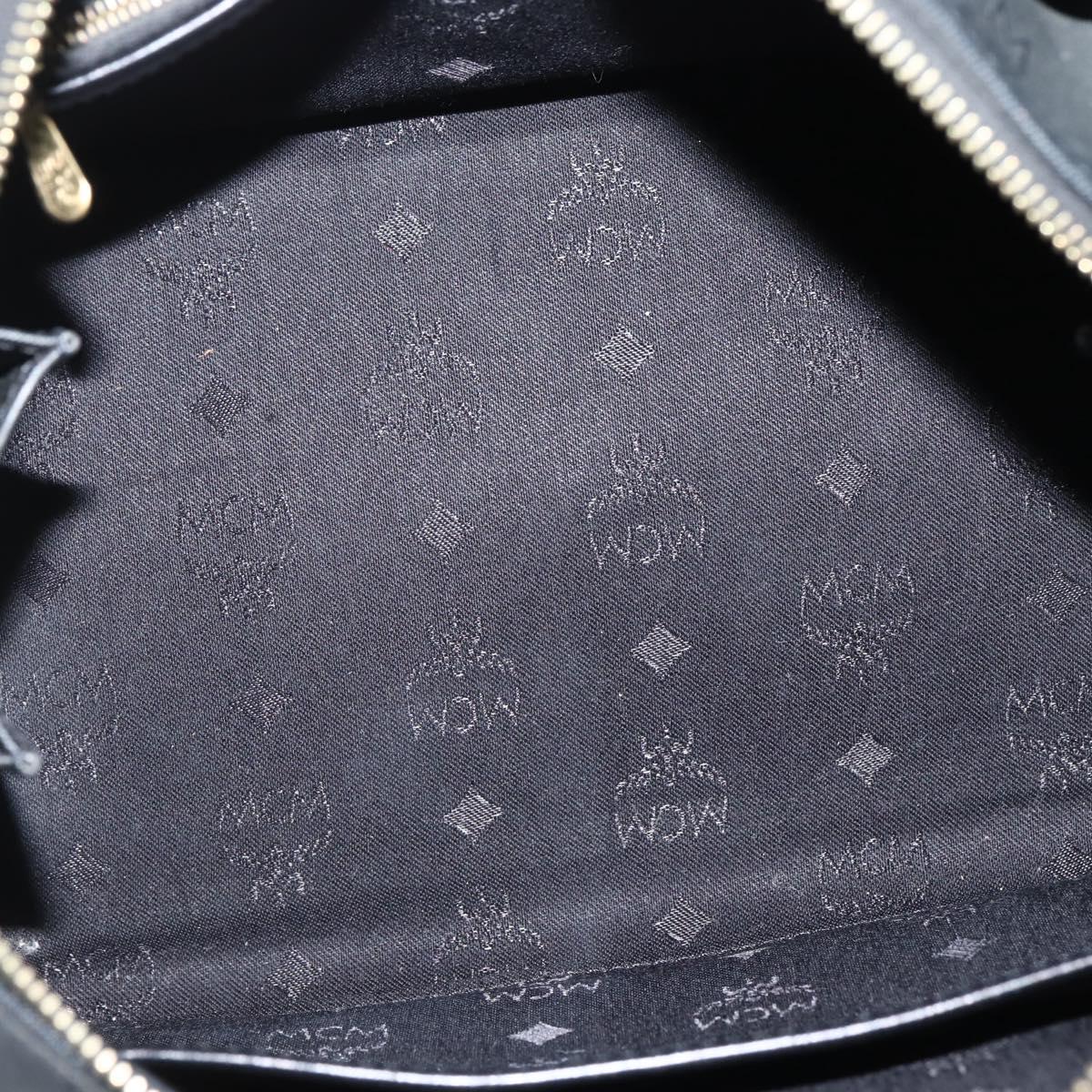 MCM Logogram Vicetos Boston Bag PVC Black Gold Auth am9026