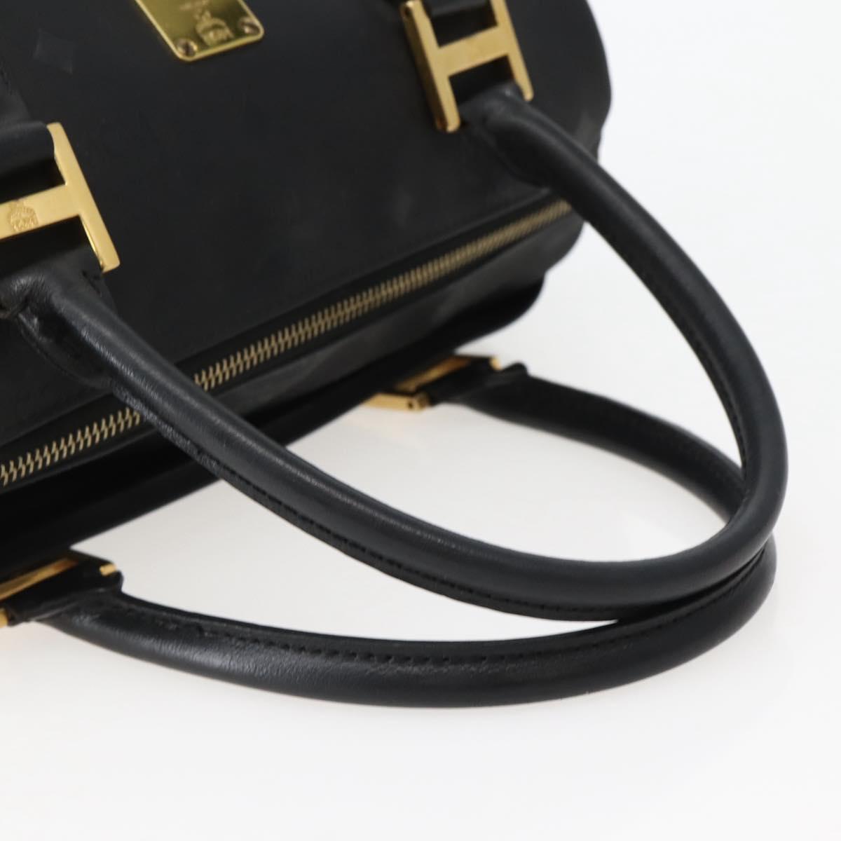 MCM Logogram Vicetos Boston Bag PVC Black Gold Auth am9026