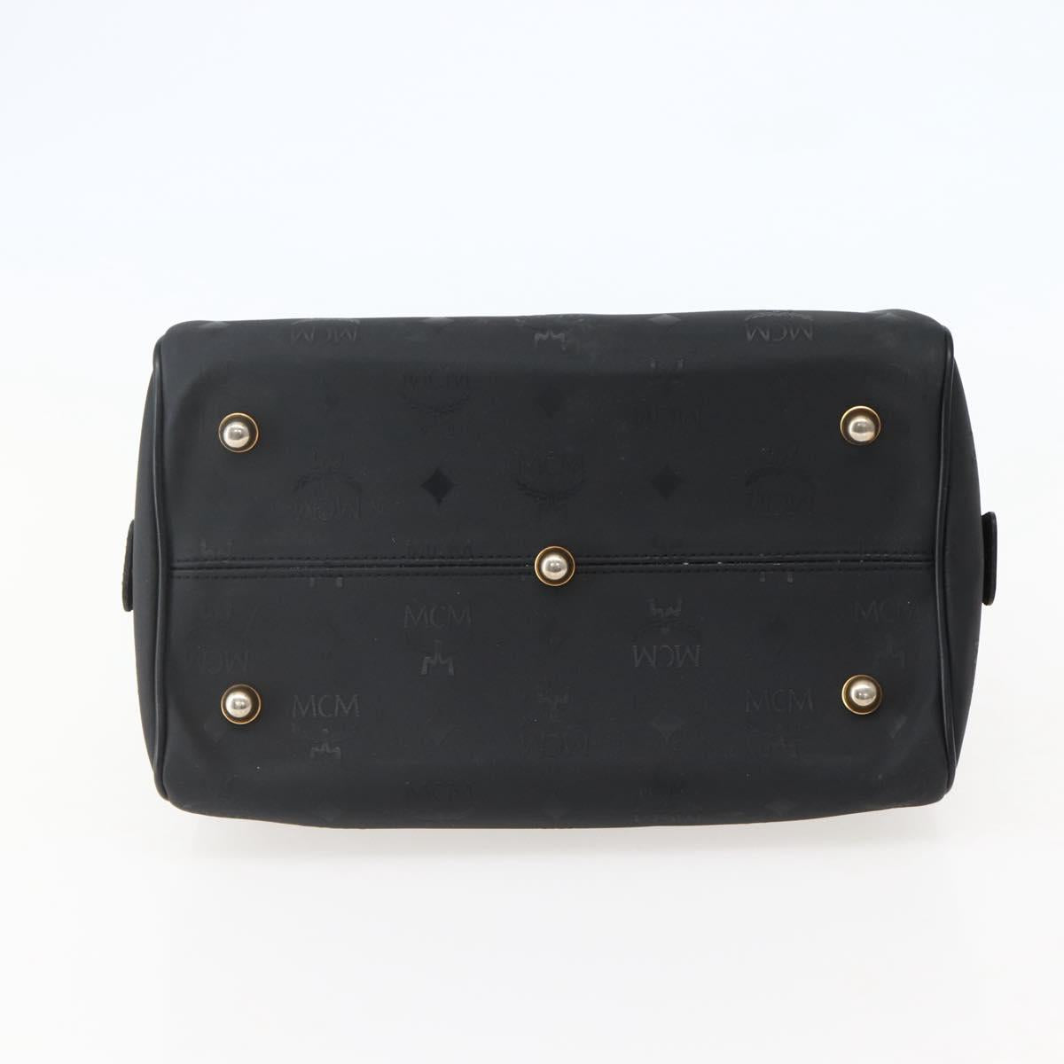 MCM Logogram Vicetos Boston Bag PVC Black Gold Auth am9026