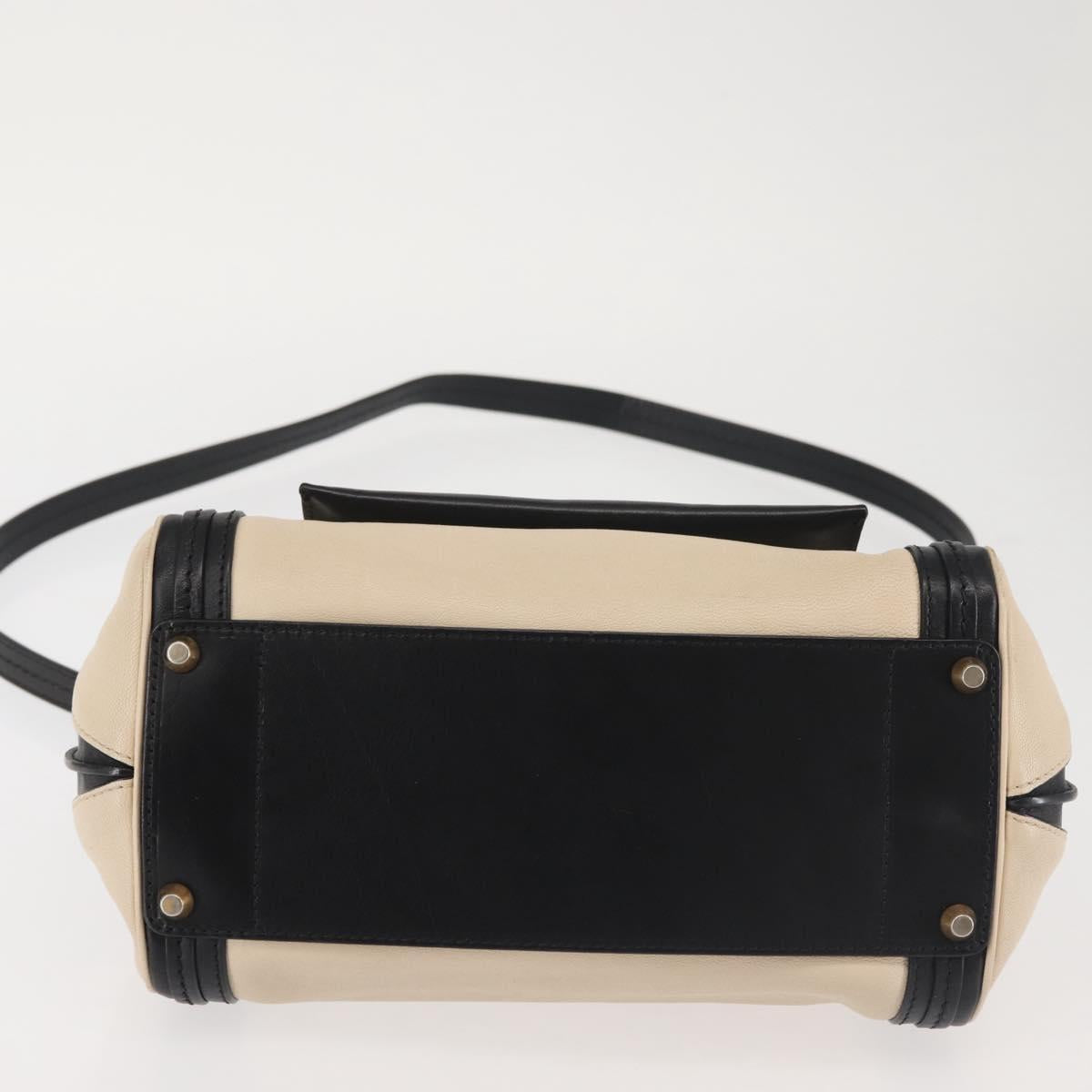Chloe Alice Hand Bag Leather 2way Beige Black gold Auth am9027