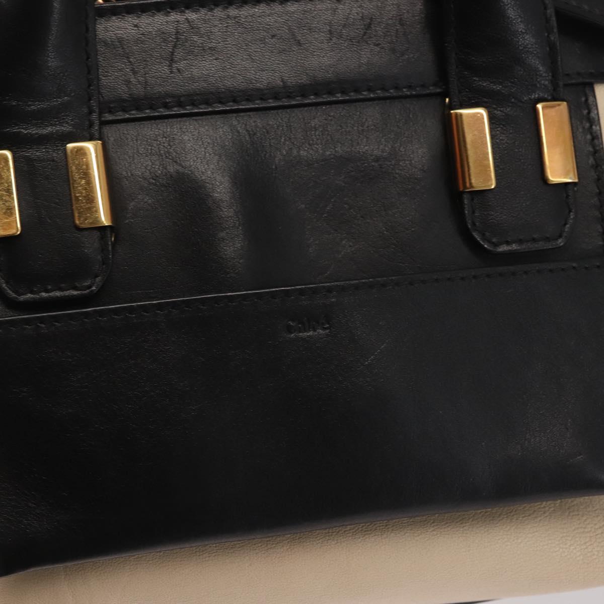 Chloe Alice Hand Bag Leather 2way Beige Black gold Auth am9027