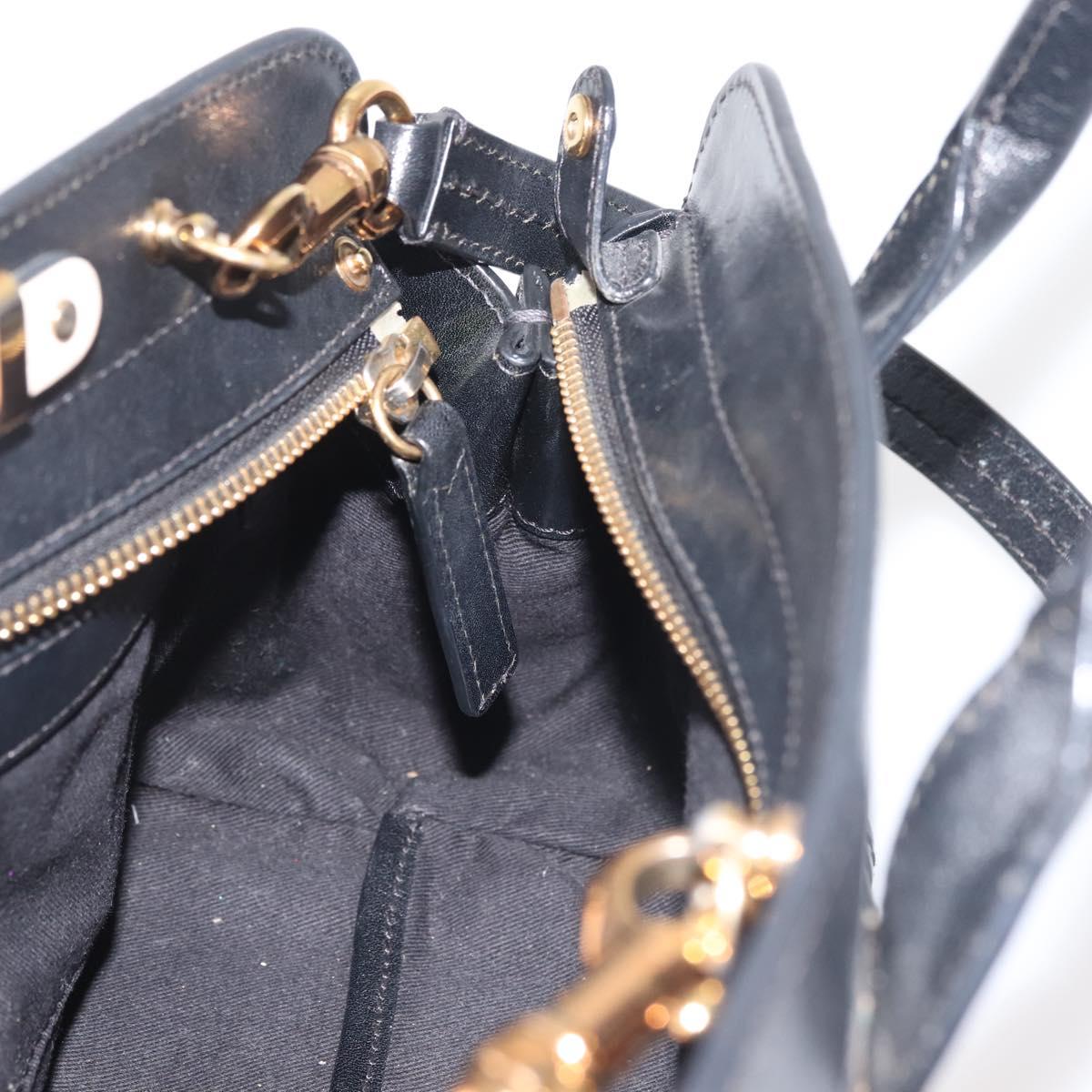 Chloe Alice Hand Bag Leather 2way Beige Black gold Auth am9027