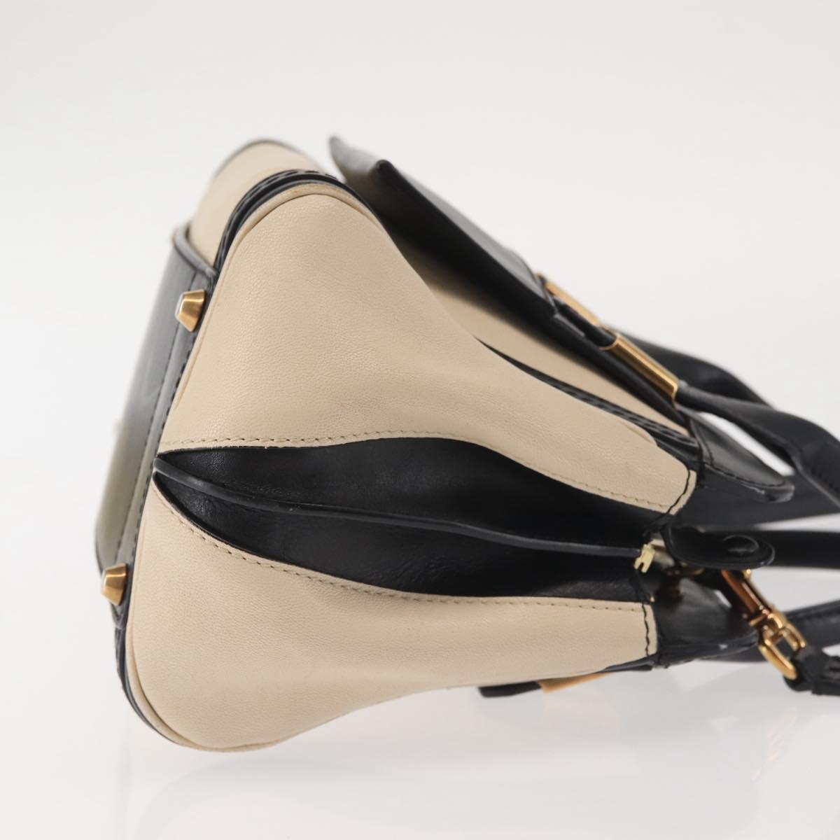 Chloe Alice Hand Bag Leather 2way Beige Black gold Auth am9027