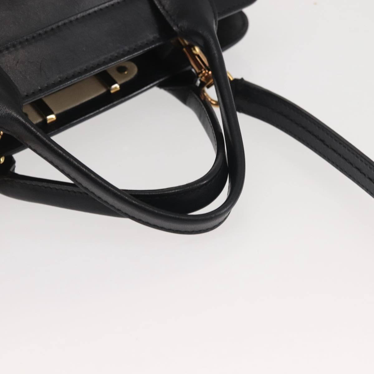 Chloe Alice Hand Bag Leather 2way Beige Black gold Auth am9027