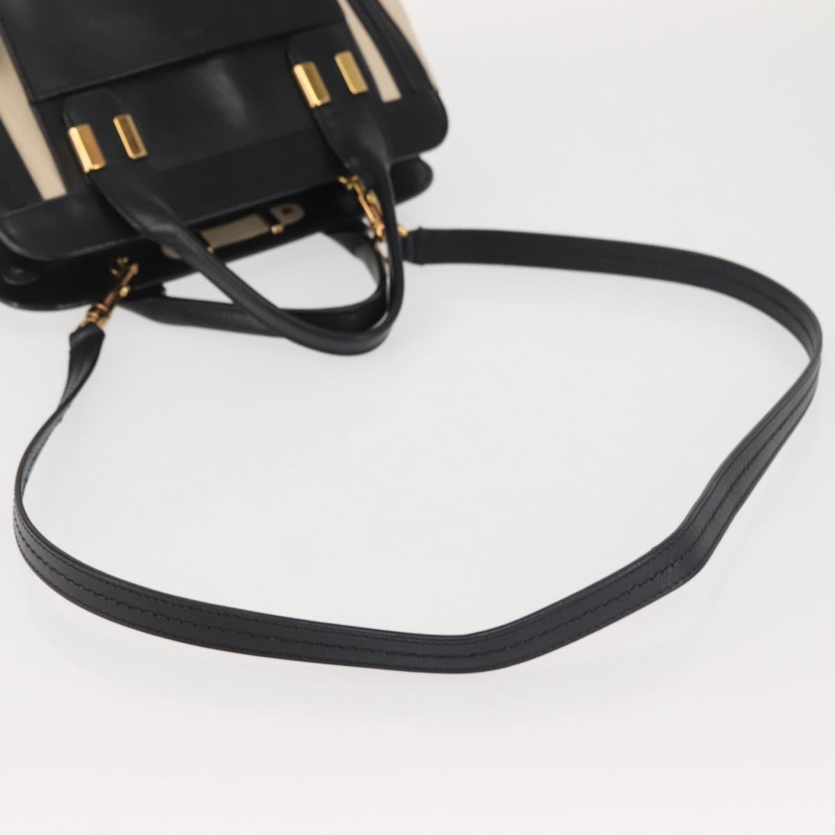 Chloe Alice Hand Bag Leather 2way Beige Black gold Auth am9027