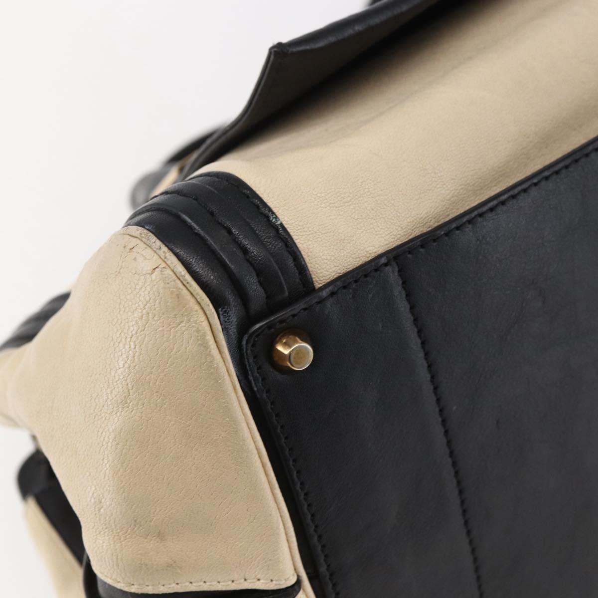 Chloe Alice Hand Bag Leather 2way Beige Black gold Auth am9028