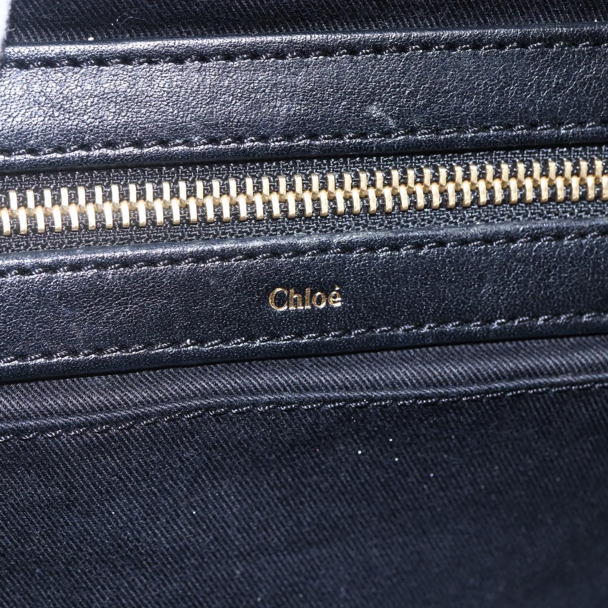 Chloe Alice Hand Bag Leather 2way Beige Black gold Auth am9028