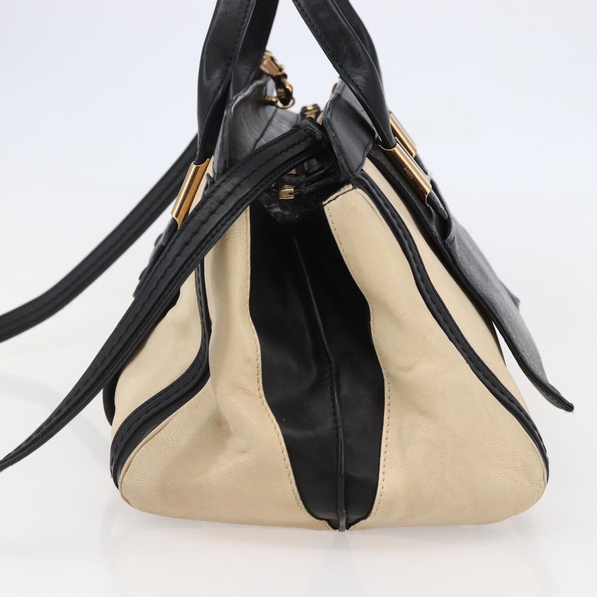 Chloe Alice Hand Bag Leather 2way Beige Black gold Auth am9028