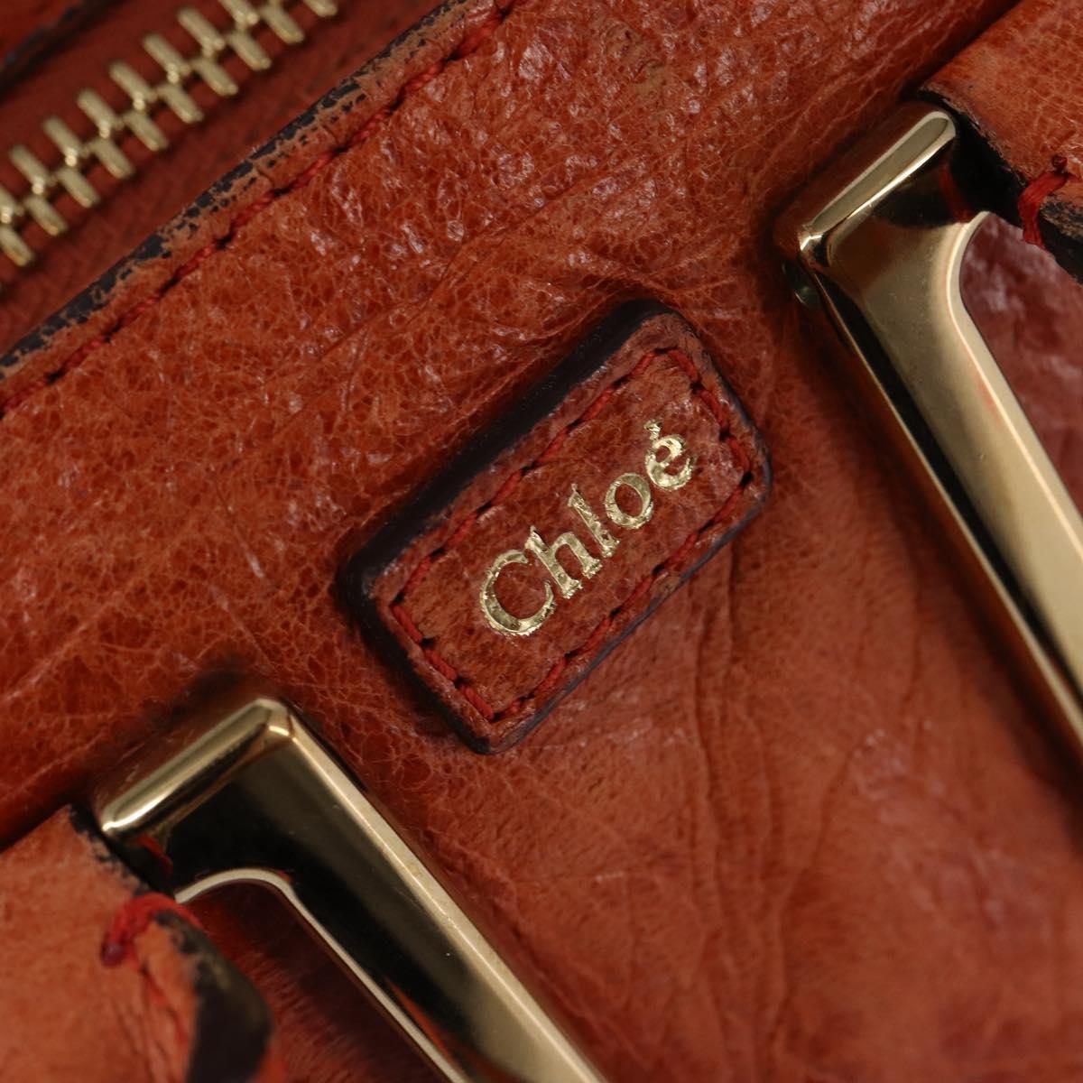 Chloe Etel Hand Bag Leather 2way Orange Gold Auth am9029