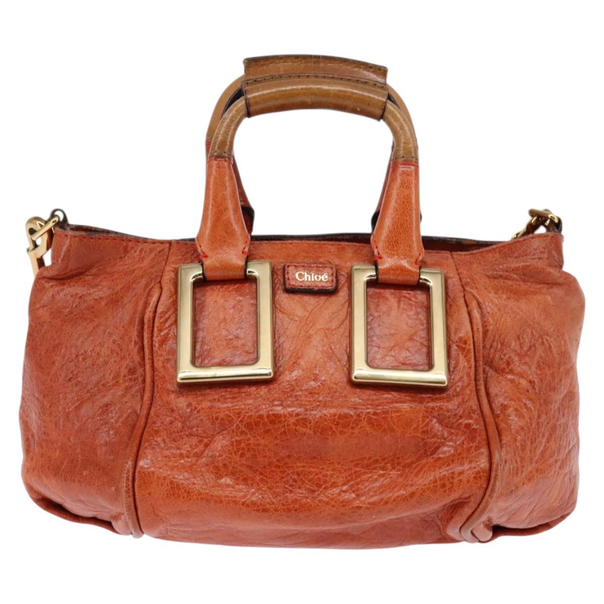 Chloe Etel Hand Bag Leather 2way Orange Gold Auth am9029