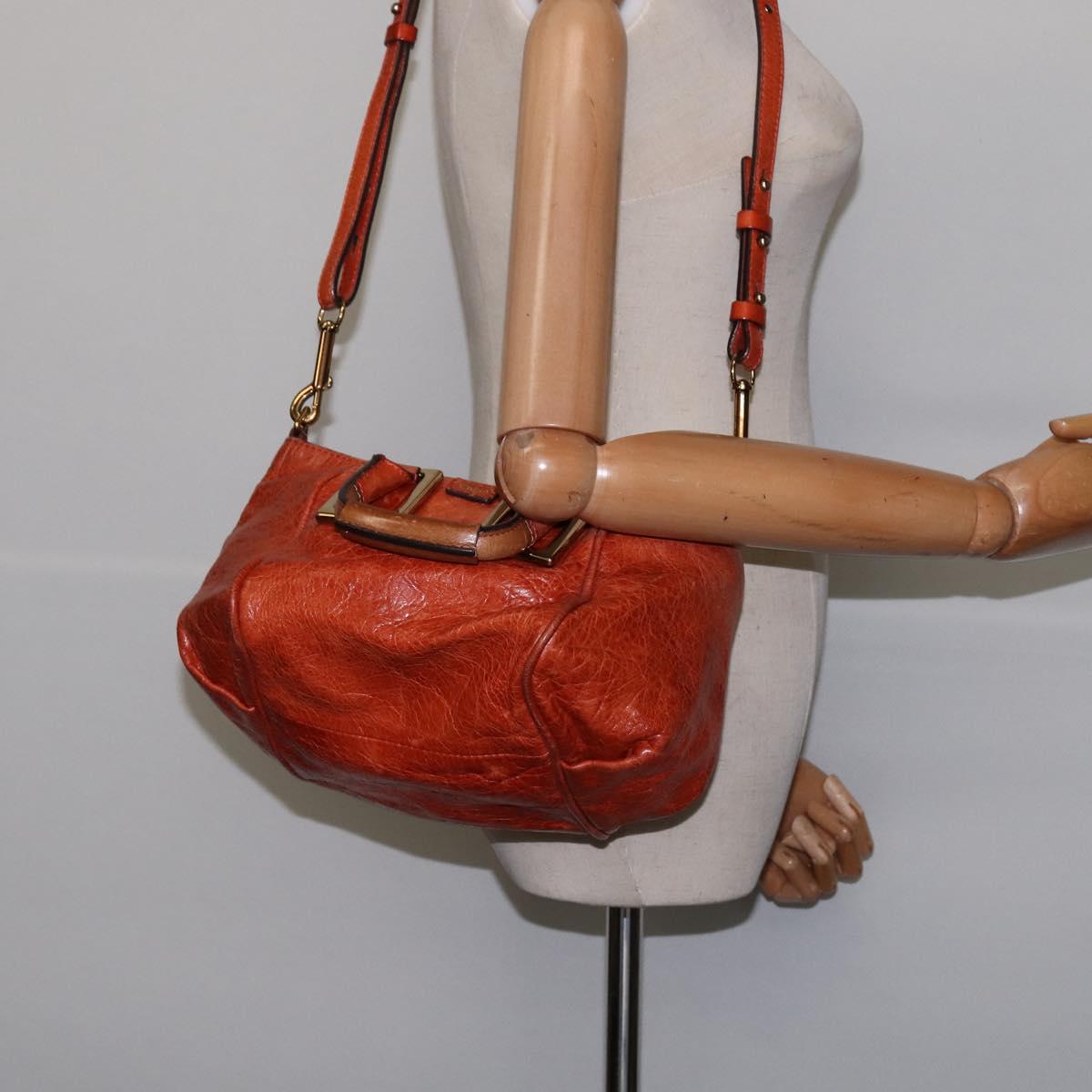 Chloe Etel Hand Bag Leather 2way Orange Gold Auth am9029