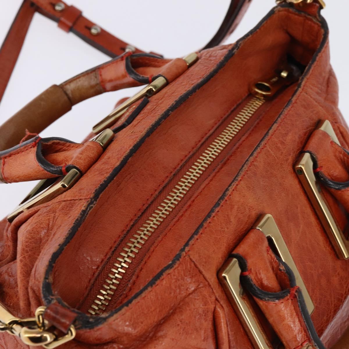 Chloe Etel Hand Bag Leather 2way Orange Gold Auth am9029