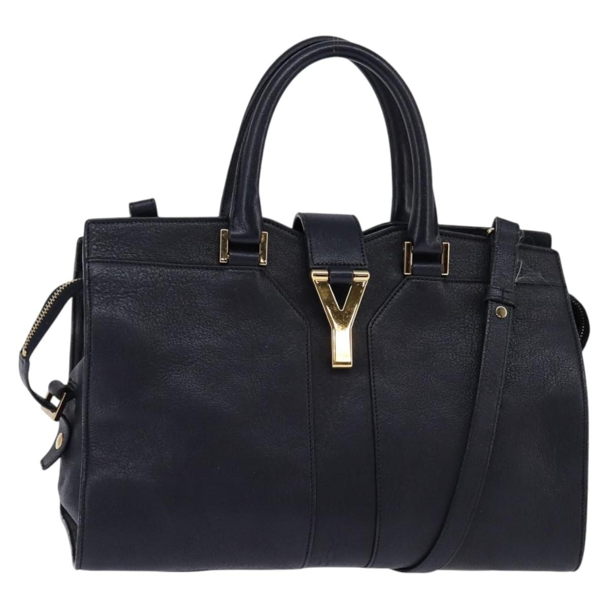 SAINT LAURENT Cavas Chic Hand Bag Leather 2way Black Gold Auth am9031