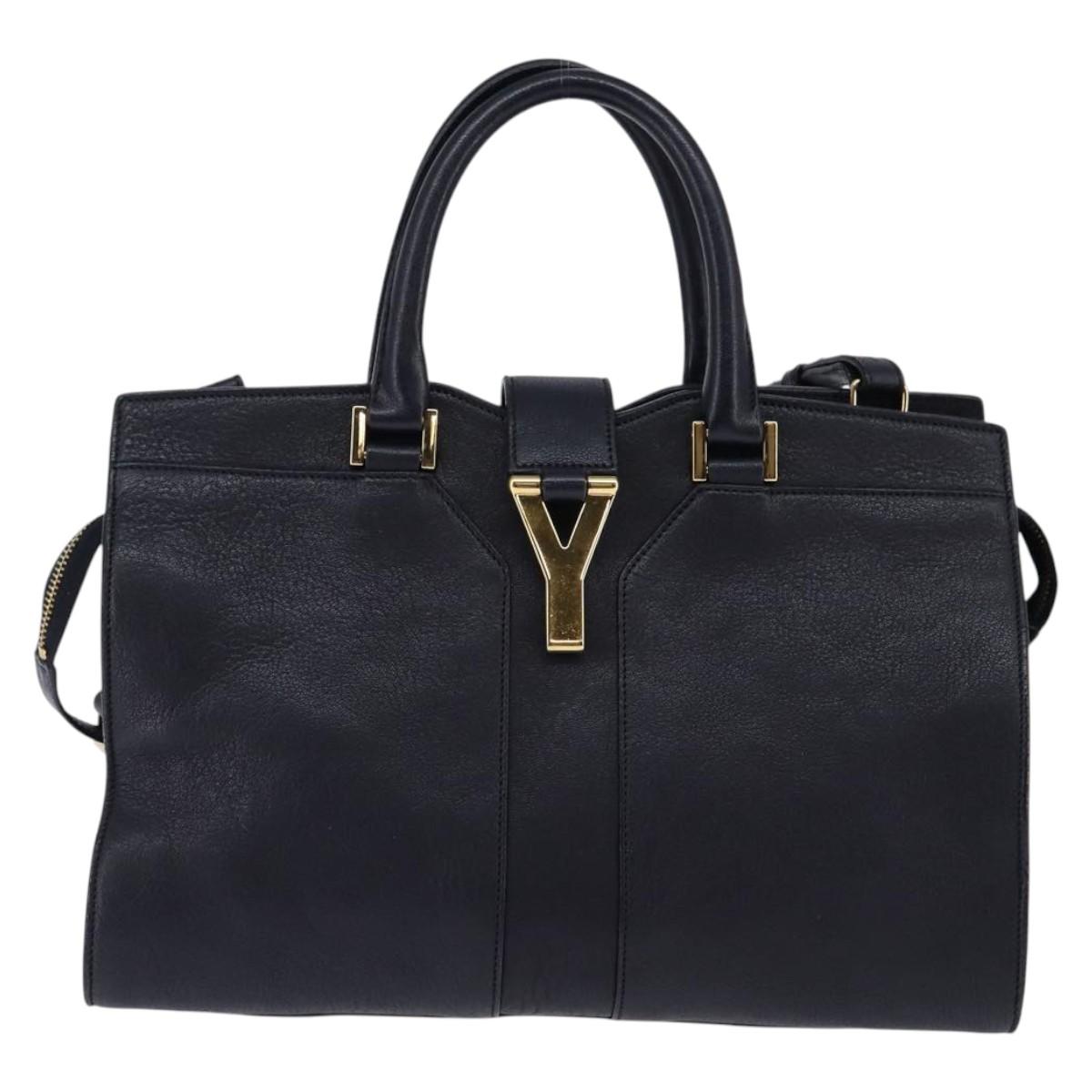 SAINT LAURENT Cavas Chic Hand Bag Leather 2way Black Gold Auth am9031