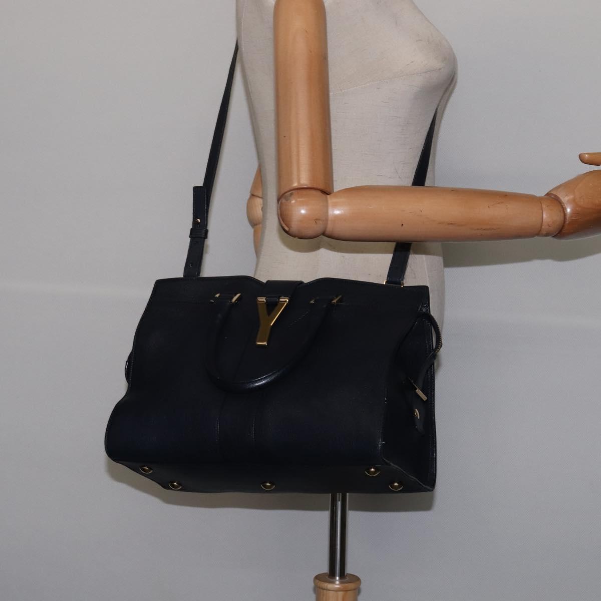 SAINT LAURENT Cavas Chic Hand Bag Leather 2way Black Gold Auth am9031