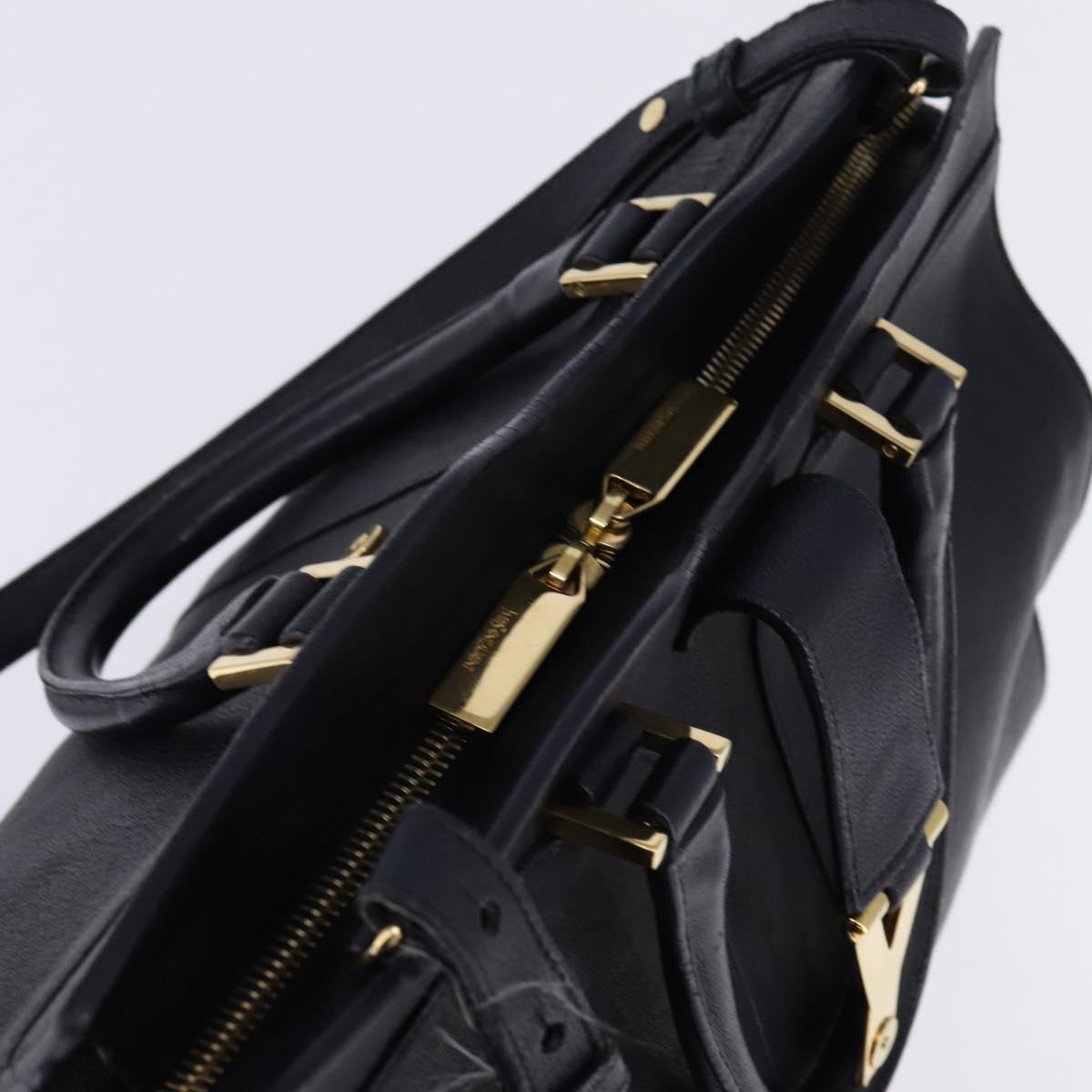 SAINT LAURENT Cavas Chic Hand Bag Leather 2way Black Gold Auth am9031