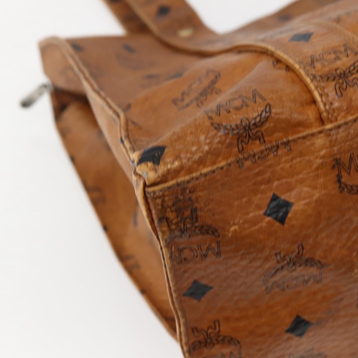 MCM Logogram Vicetos Tote Bag PVC Leather Brown Gold Auth am9032