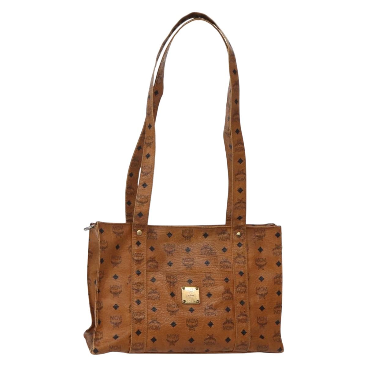 MCM Logogram Vicetos Tote Bag PVC Leather Brown Gold Auth am9032