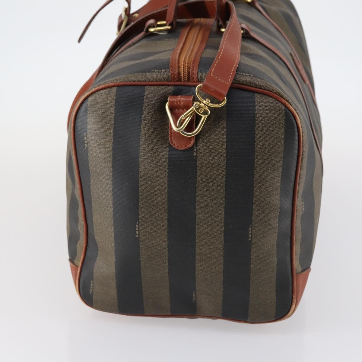 FENDI Pecan Canvas Boston Bag PVC 2way Black Brown gold Auth am9033