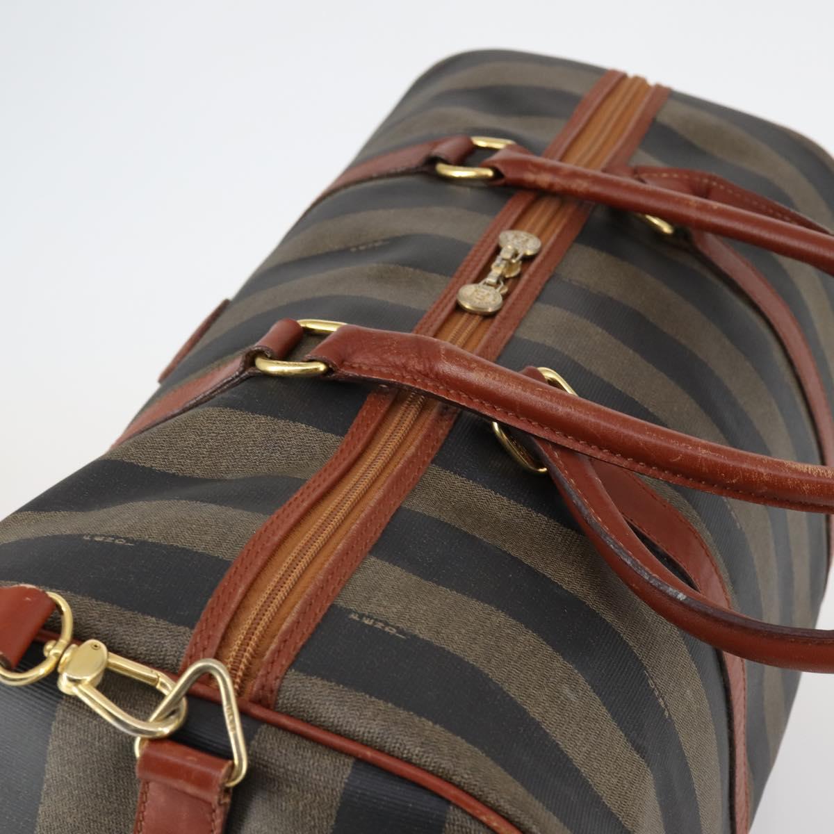 FENDI Pecan Canvas Boston Bag PVC 2way Black Brown gold Auth am9033