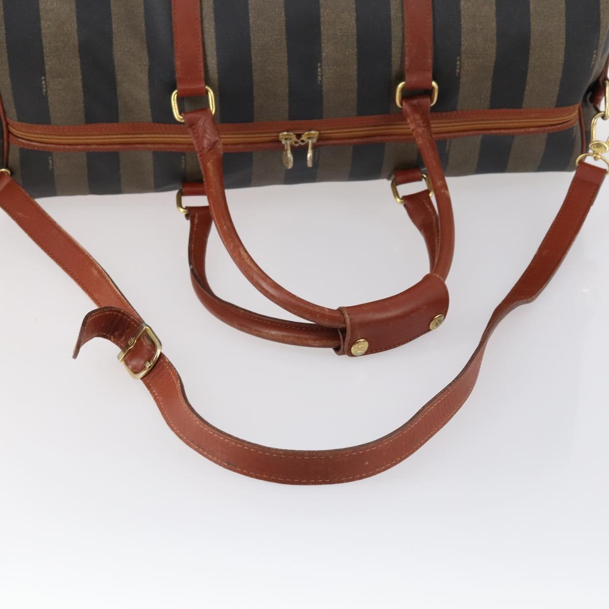 FENDI Pecan Canvas Boston Bag PVC 2way Black Brown gold Auth am9033