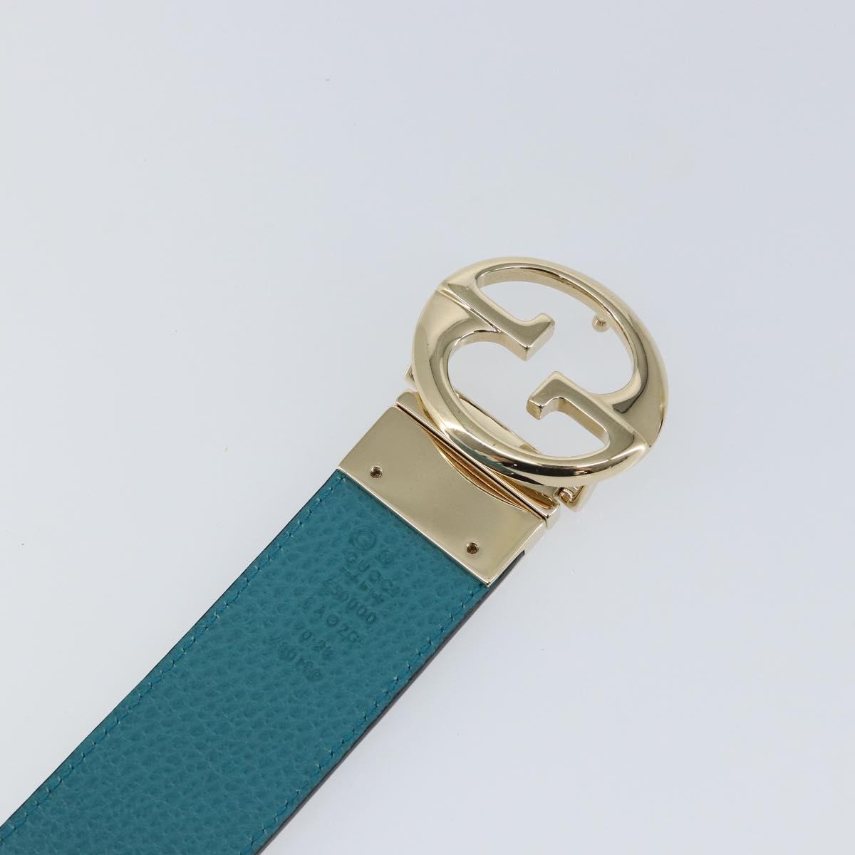 GUCCI Belt Leather Outlet Turquoise Blue Auth am9038