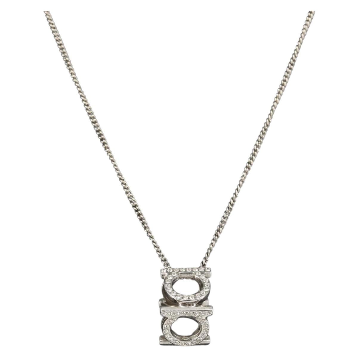 Salvatore Ferragamo Gancini Necklace metal Silver Auth am9040V